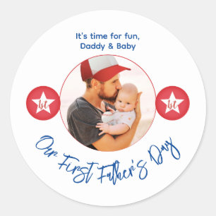 Sticker Rond Moderne Cute Papa Keepsaké Photo Première Fête des