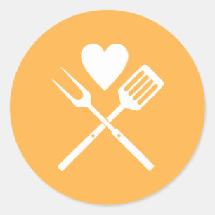 Sticker Rond Moderne Cute Pastel Orange BBQ Heart Baby shower