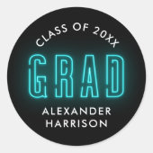 Sticker Rond Moderne Cyan Neon Graduation (Devant)
