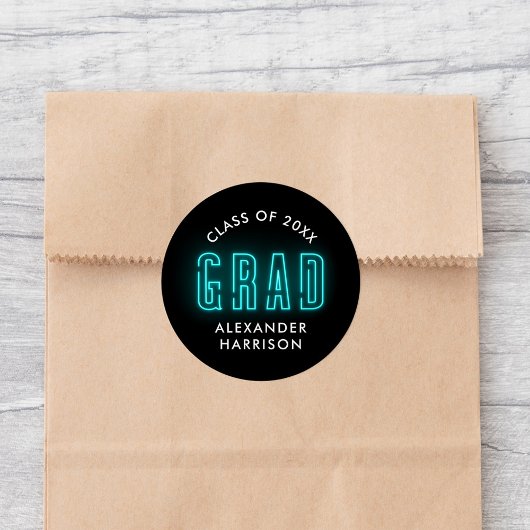 Sticker Rond Moderne Cyan Neon Graduation