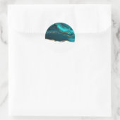 Sticker Rond Moderne Design Turquoise Agate & Gold Ribbon sur B (Sac)