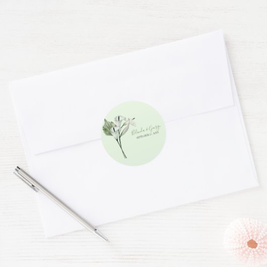 Sticker Rond Moderne Elégant blanc Calla Lilies Mariage (Enveloppe)