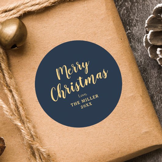 Sticker Rond Moderne Elegant Bleu Joyeux Noël Famille