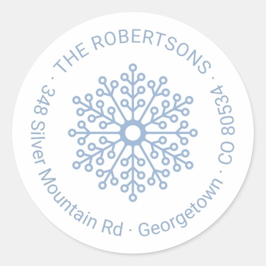 Sticker Rond Moderne Elegant Bleu Snowflake Adresse de retour (Devant)
