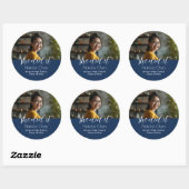 Sticker Rond Moderne Elegant Blue Photo Graduation (Feuille)