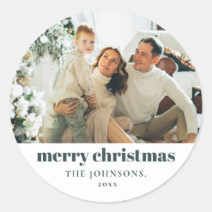Sticker Rond Moderne élégant Joyeux Noël personnalisé Vert fonc