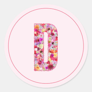 Sticker Rond Moderne Élégant Monogramme Floral Lettre D Rose
