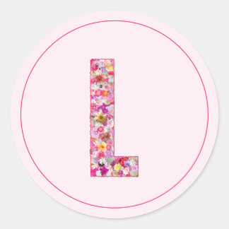 Sticker Rond Moderne Élégant Monogramme Floral Lettre L Rose