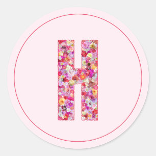 Sticker Rond Moderne Élégant Monogramme Floral Rose Lettre H