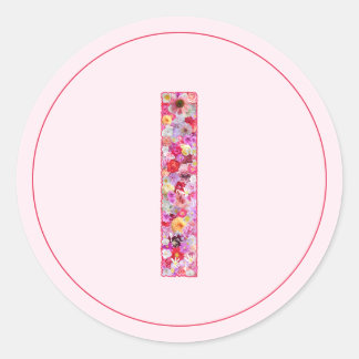 Sticker Rond Moderne Élégant Monogramme Floral Rose Lettre I