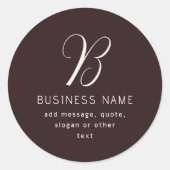 Sticker Rond Moderne Élégant Nom commercial Monogramme | Brun f (Devant)