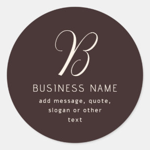 Sticker Rond Moderne Élégant Nom commercial Monogramme   Brun f