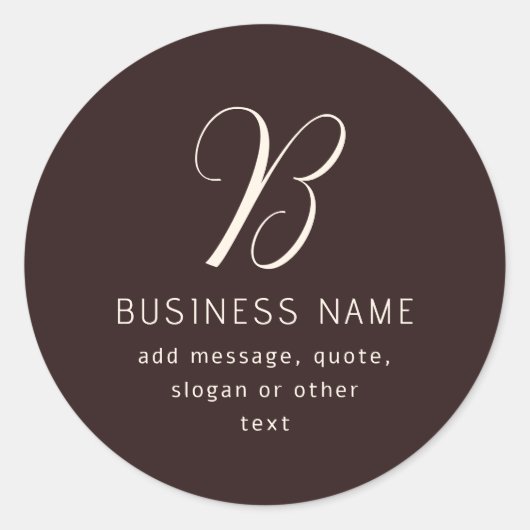 Sticker Rond Moderne Élégant Nom commercial Monogramme | Brun f (Devant)