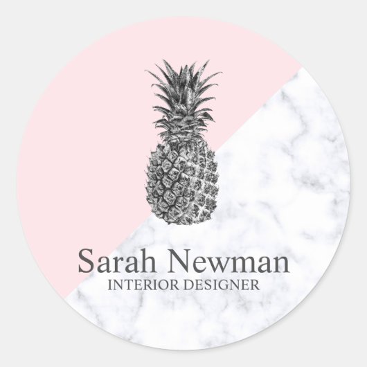 Sticker Rond Moderne élégant rose d'ananas argent (Devant)
