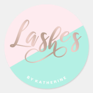 Sticker Rond Moderne élégant rose & rose or lashes