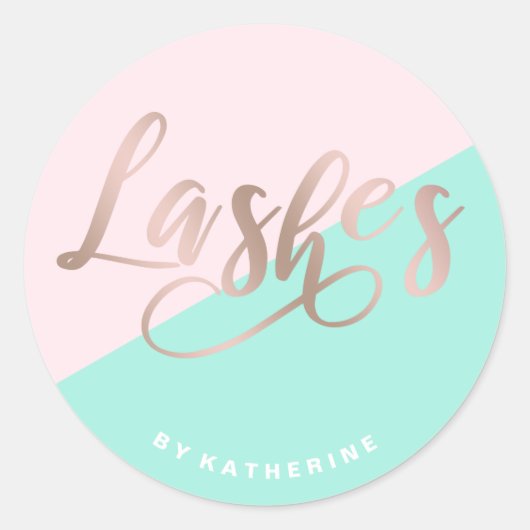 Sticker Rond Moderne élégant rose & rose or lashes (Devant)