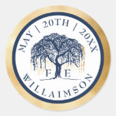 Sticker Rond Moderne Elegant Willow Tree Marine Blue Gold Maria (Devant)