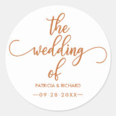 Sticker Rond Moderne Élégante Calligraphie Le Mariage De (Devant)