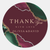 Sticker Rond Moderne Emerald Green Gold Agate Mariage Bourgogne (Devant)