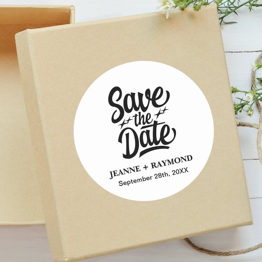Sticker Rond Moderne Enregistrer La Date Faire-part De Mariage 