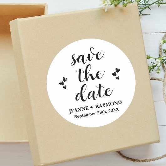 Sticker Rond Moderne Enregistrer le Faire-part Mariage Date