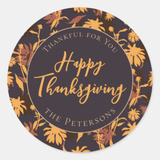 Sticker Rond Moderne et élégant Bon thanksgiving Coneflowers
