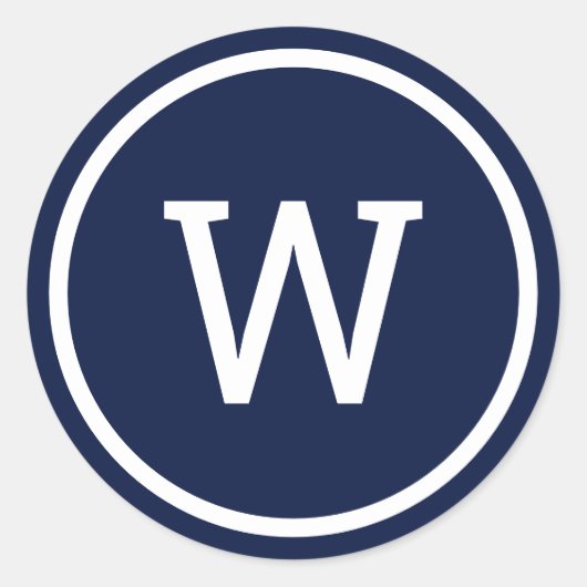 Sticker Rond Moderne et élégant Monogramme bleu marine (Devant)