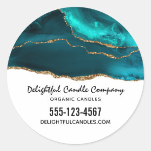 Sticker Rond Moderne et élégant Turquoise Agate & Gold Ribbon B