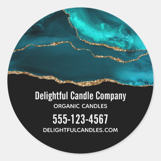 Sticker Rond Moderne et élégant Turquoise Agate & Gold Ribbon B (Devant)