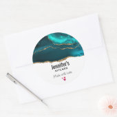 Sticker Rond Moderne et élégant Turquoise Agate & Gold Ribbon C (Enveloppe)