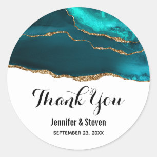 Sticker Rond Moderne et élégant Turquoise Agate & Gold Ribbon M
