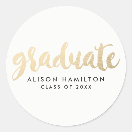 Sticker Rond Moderne Faux Gold Foil Graduation (Devant)