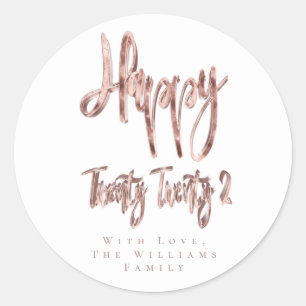 Sticker Rond Moderne Faux Rose or Bonne année 2022