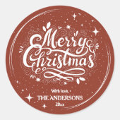 Sticker Rond Moderne festif mignon rouge & blanc Joyeux Noël (Devant)