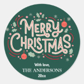 Sticker Rond Moderne festif mignon vert & blanc Joyeux Noël (Devant)