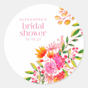 Sticker Rond Moderne Fête de Mariage Florale Aquarelle Rose Ora