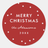 Sticker Rond Moderne Fête Rouge & Points Blancs Joyeux Noël (Devant)
