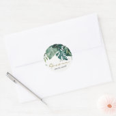 STICKER ROND MODERNE FEUILLE TROPICALE DE MONSTERA POUR MARIAGE (Enveloppe)