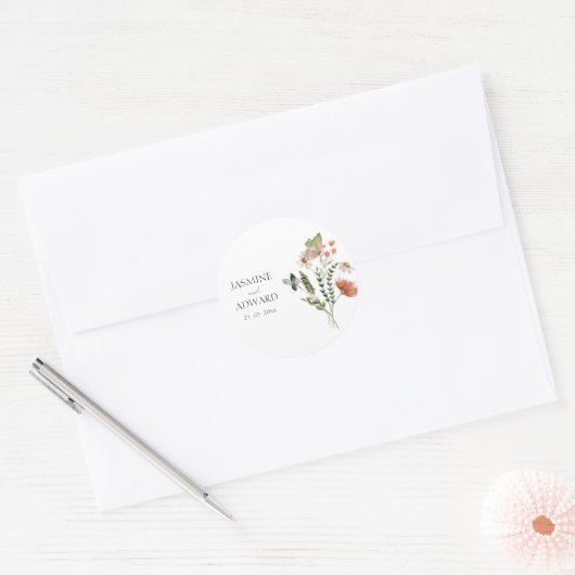 Sticker Rond Moderne Fleur sauvage  Mariage Floral (Enveloppe)