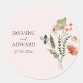 Sticker Rond Moderne Fleur sauvage Mariage Floral (Devant)