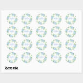 Sticker Rond Moderne Floral bleu Hydrangée Aquarelle Monogramme (Feuille)