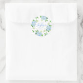 Sticker Rond Moderne Floral bleu Hydrangée Aquarelle Monogramme (Sac)