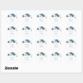 Sticker Rond Moderne Floral Elégant Dusty Blue Mariage (Feuille)