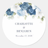 Sticker Rond Moderne Floral Elégant Dusty Blue Mariage (Devant)