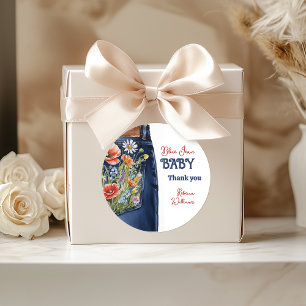 Sticker Rond Moderne Floral Rouge Bleu Denim Bleu Jean Baby sho