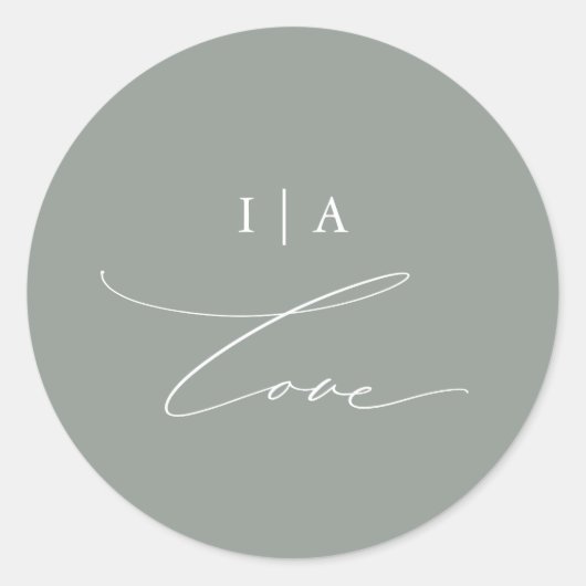 Sticker Rond Moderne Green Love Calligraphie Monogramme Mariage (Devant)