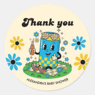 Sticker Rond Moderne Groovy Daisy Blue Prête à éclore Merci