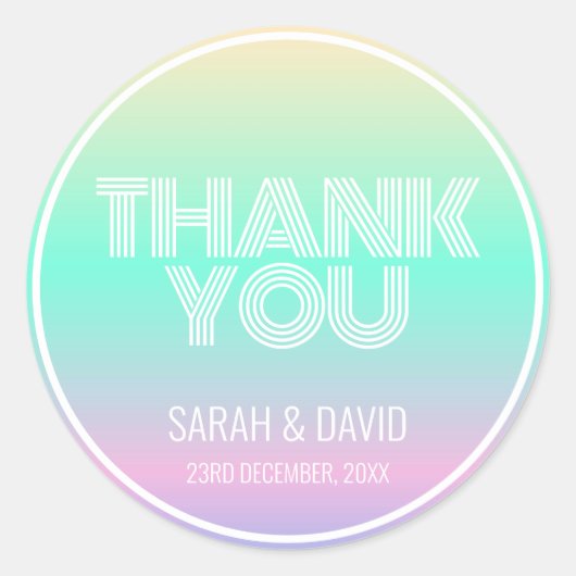 Sticker Rond Moderne Holographique Dégradé Mariage néon (Devant)