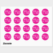 Sticker Rond Moderne Hot rose et blanc XOXO Valentine (Feuille)