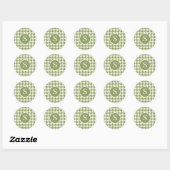 Sticker Rond Moderne Houndstooth Sage Vert & Blanc Monogramme (Feuille)